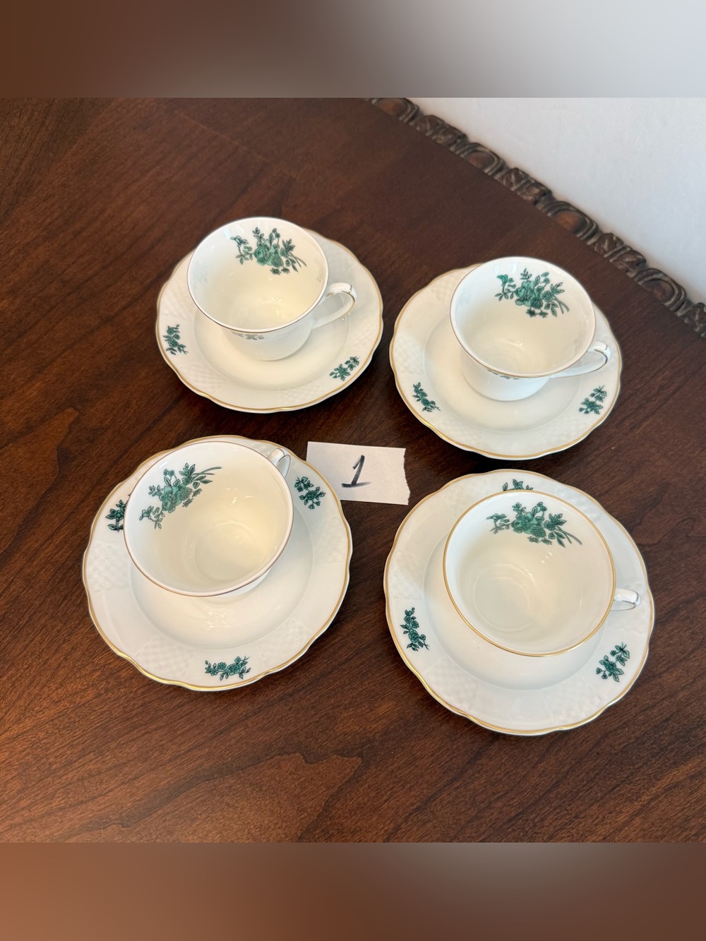 Vintage Vista Alegre Portugal Green Rose Demitasse Cups & Saucers - Set of 4
